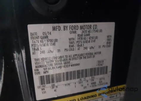 2014 Ford Expedition El Xlt z USA, uszkodzony, nr VIN 1FMJK1H51EEF49586